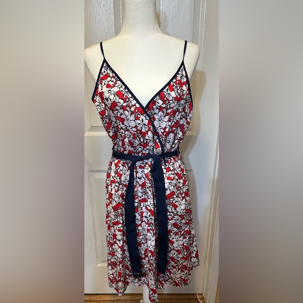 Vineyard Vines Dress Red White Knee Length Spaghetti Strap Nautical Size Large